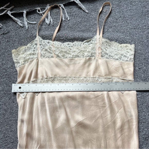 Vintage Silk Lace Slip Dress Nightgown Made in Spain Ivory Peach 42 Small Medium - Picture 11 of 16